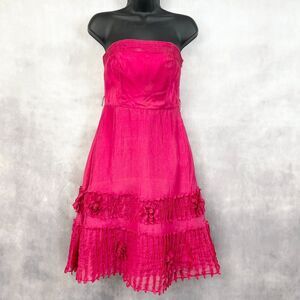 Y2K Coast Silk‎ Dress Womens 8 Ruffled Dopamine Strapless Fairycore Maximalist
